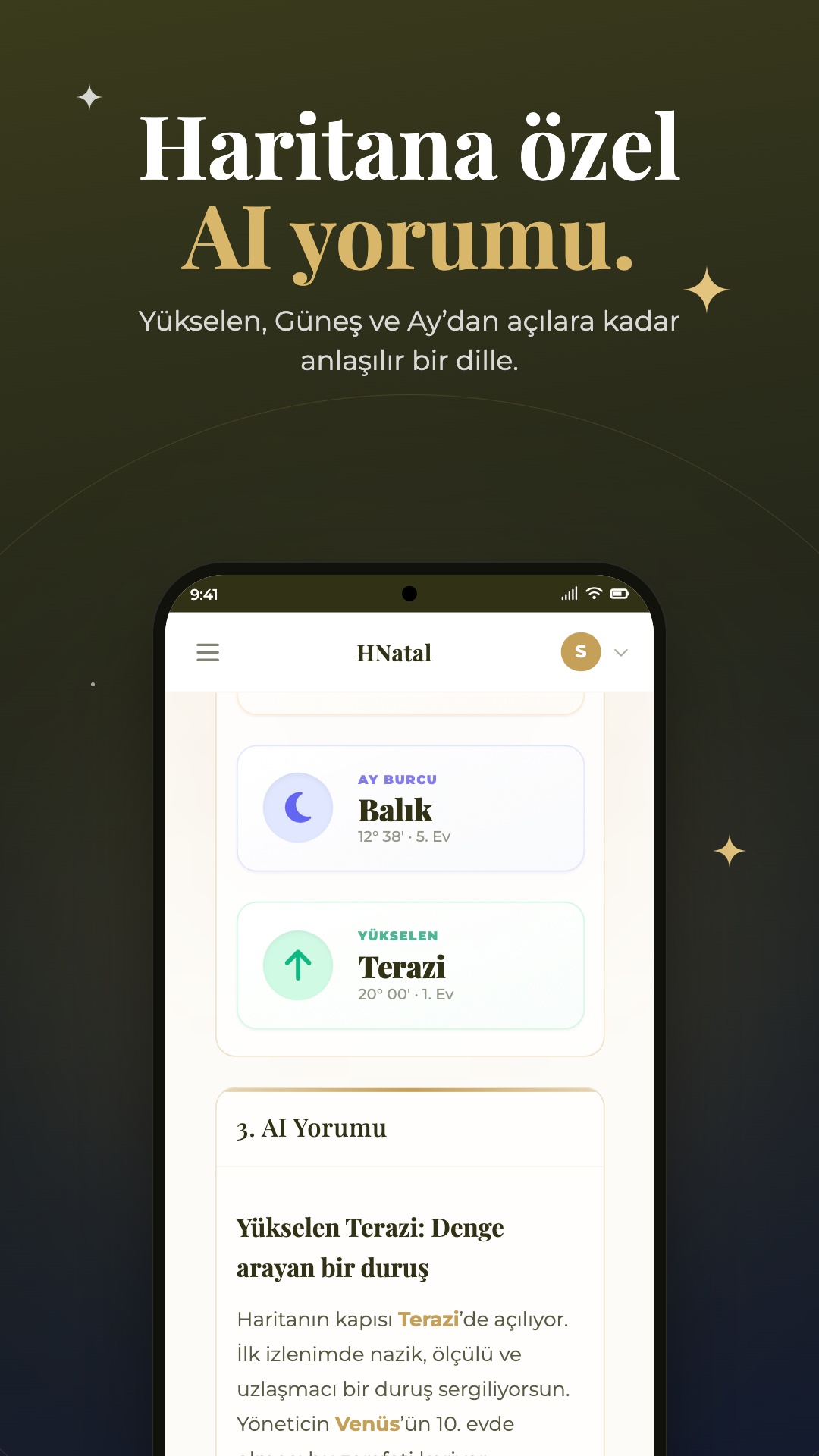 HNatal kişiye özel AI yorum ekranı